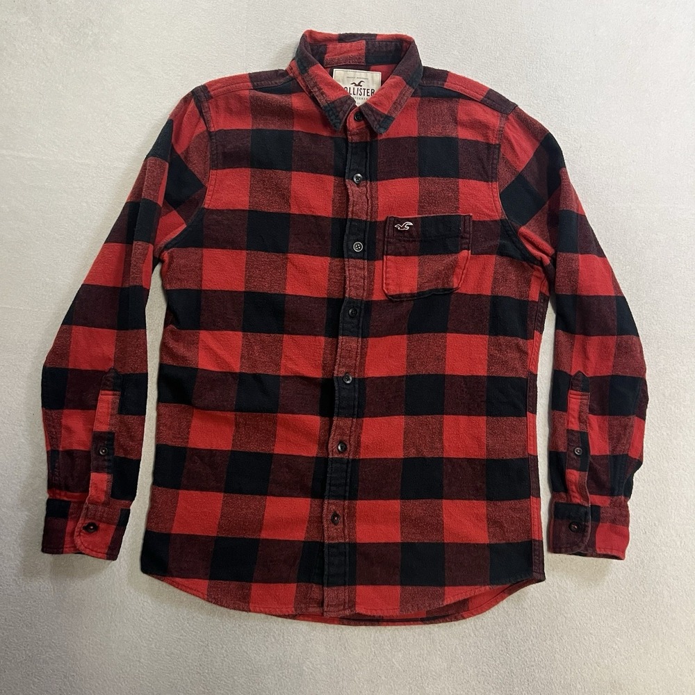 Hollister Flannel Shirt Women's Size Small Long Sleeve Buffalo Plaid Red Black